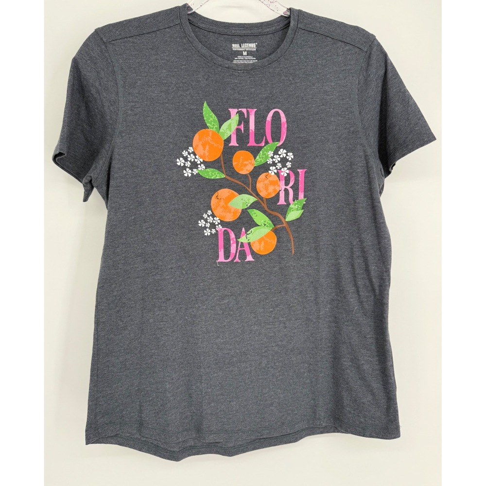 Reel Legends Florida Oranges‎ Graphic T-Shirt Womens Charcoal Heather Gray Sz M